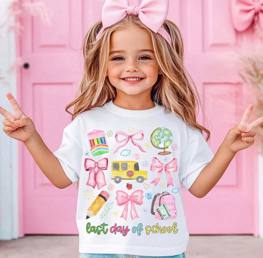 Last Day of School Kids T-Shirt | End of School | Toddler l Girls | Coquette Bows