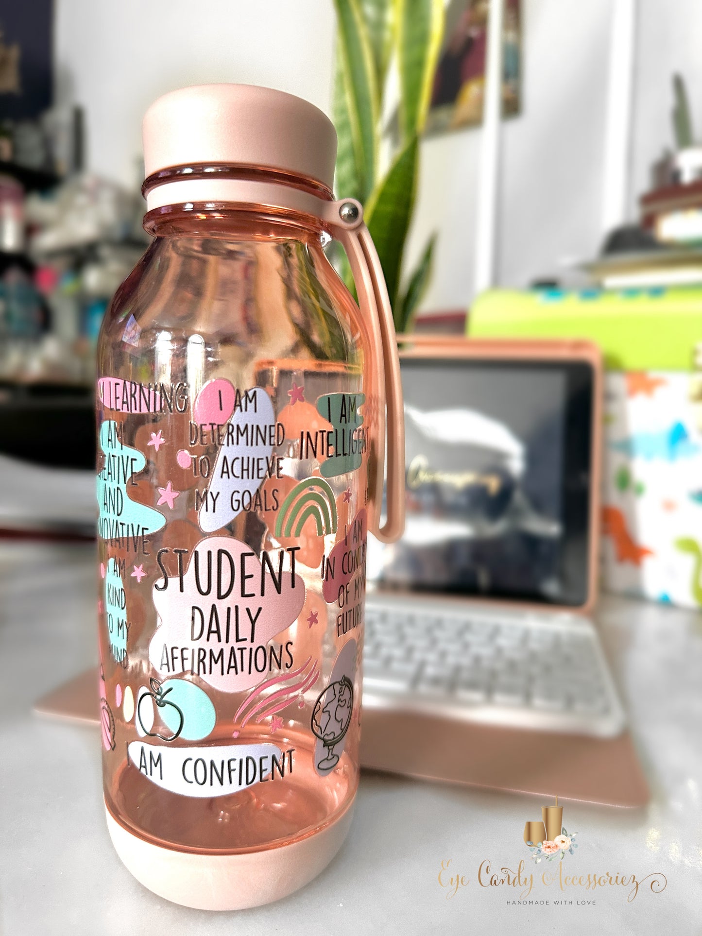 Afirmaciones diarias del estudiante: botella de agua de plástico de 24 oz