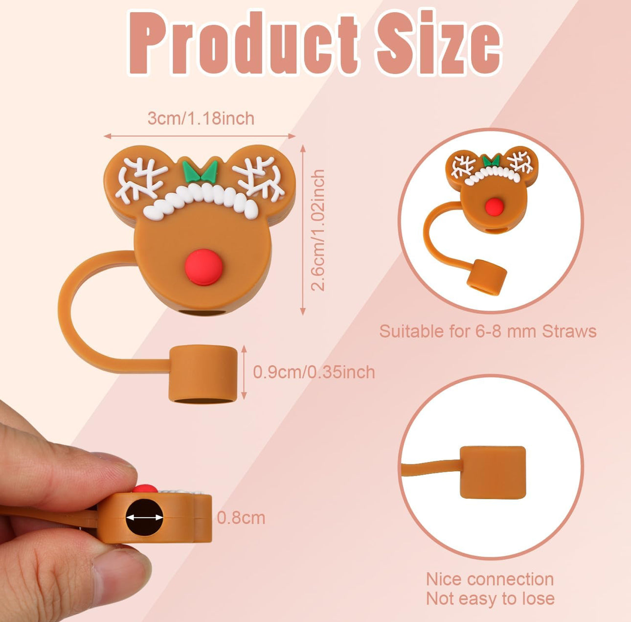 Mouse Head  Silicone Holiday Straw Topper- For REGULAR STRAWS ONLY