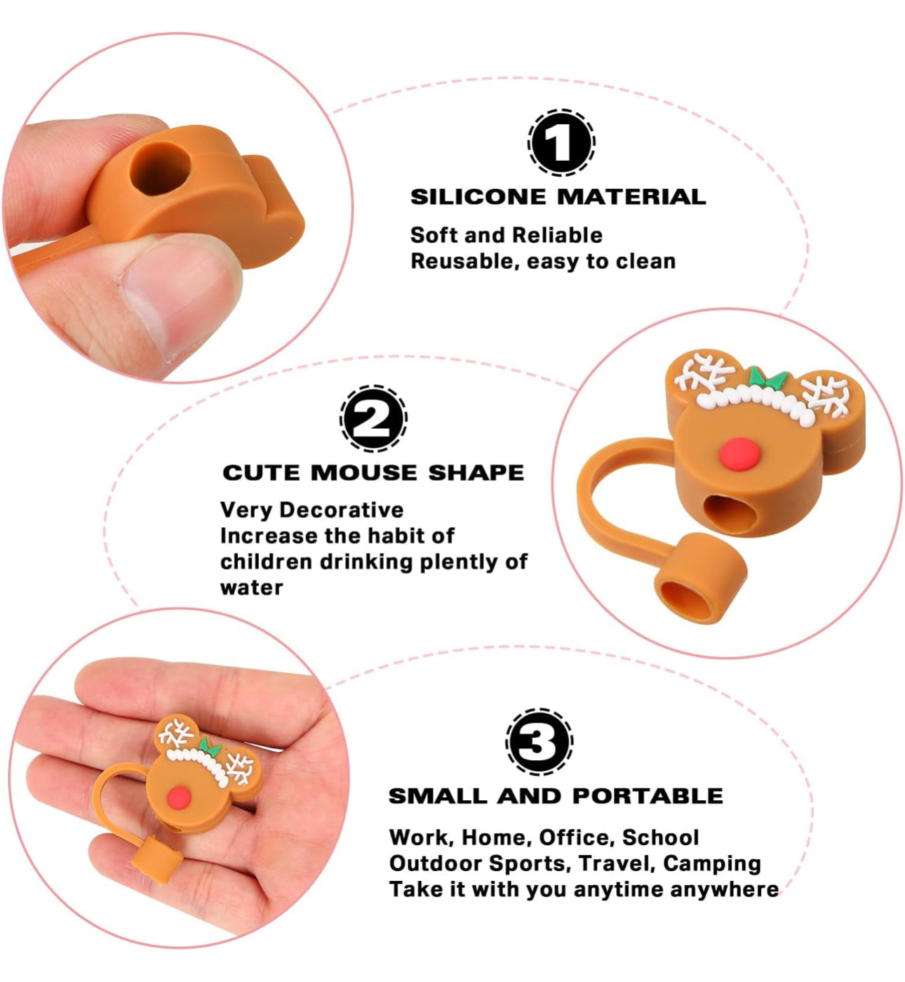 Mouse Head  Silicone Holiday Straw Topper- For REGULAR STRAWS ONLY
