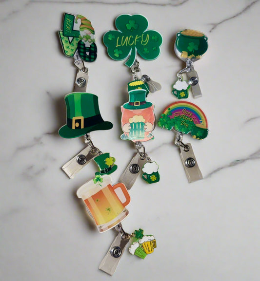 Luck of the Irish Retractable Acrylic ID Badge Reels-  RTS