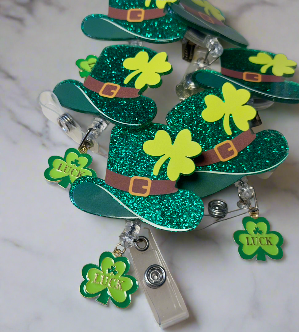 Lucky Hat Retractable Acrylic ID Badge Reels with Charms- RTS