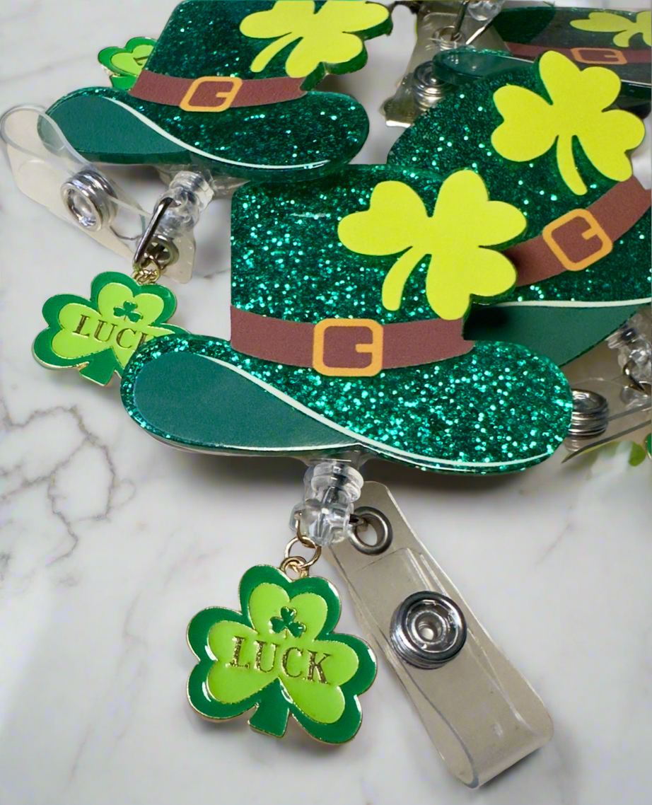 Lucky Hat Retractable Acrylic ID Badge Reels with Charms- RTS