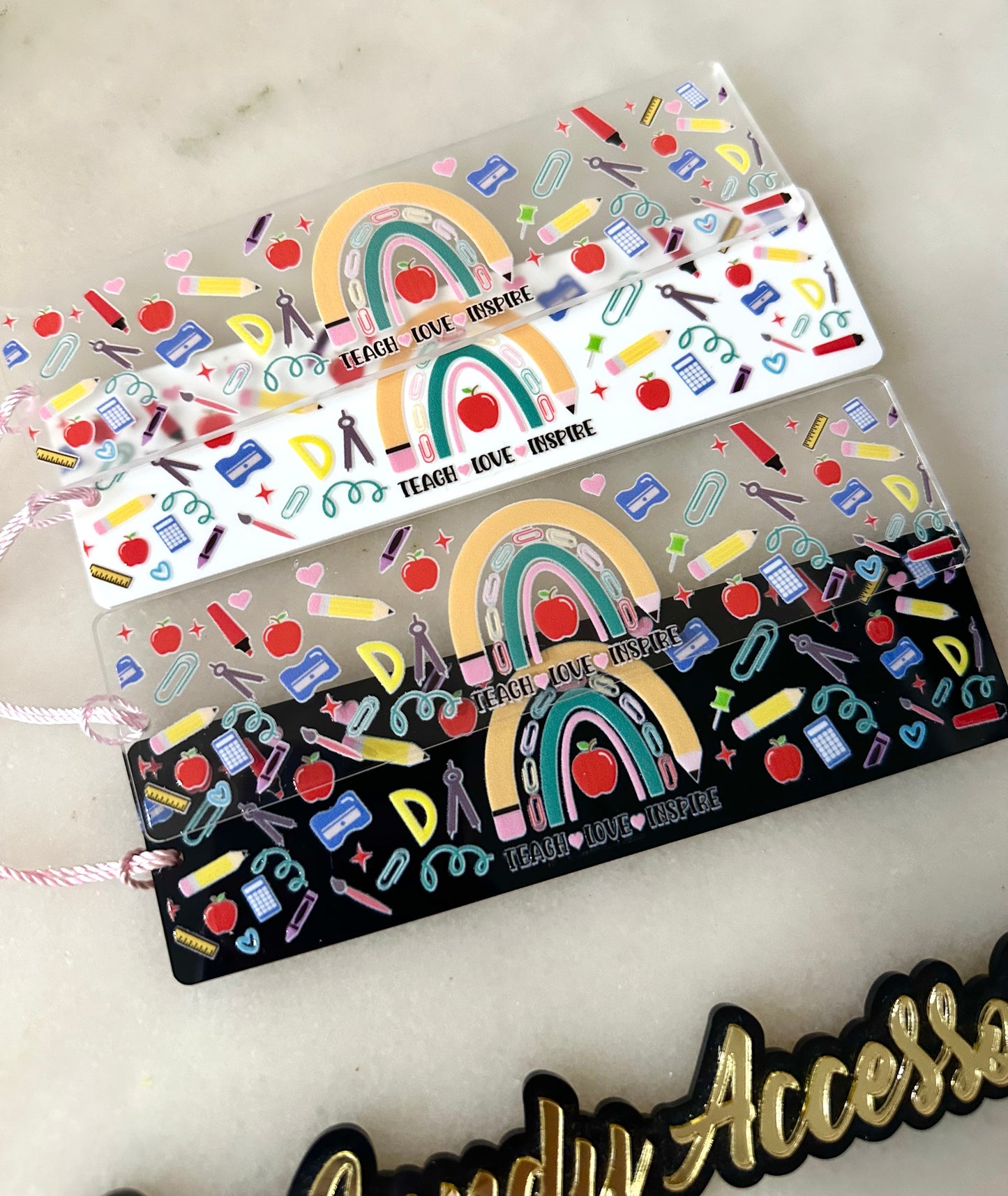 Teach Love Inspire Acrylic Bookmarks with Tassel