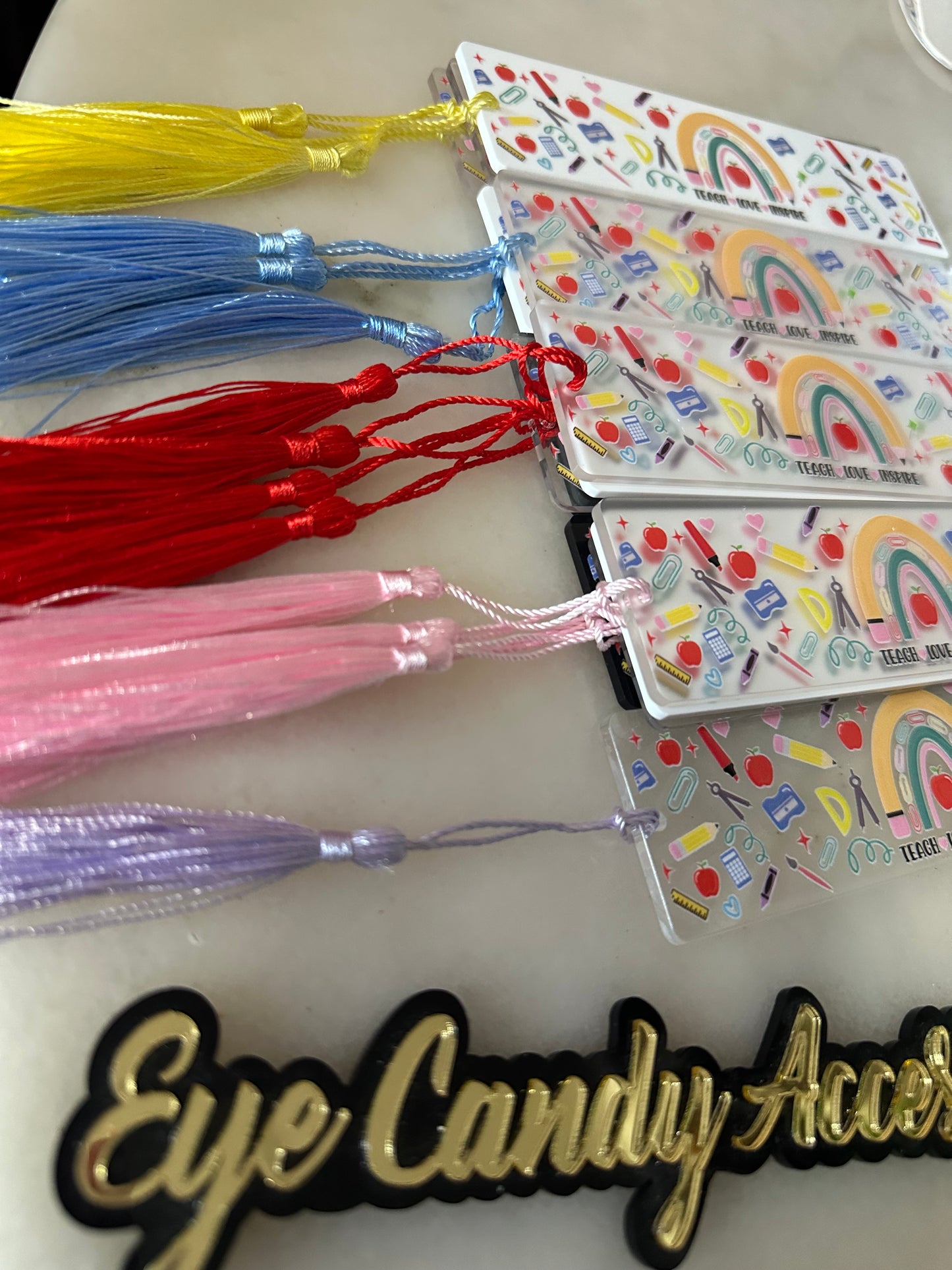 Teach Love Inspire Acrylic Bookmarks with Tassel
