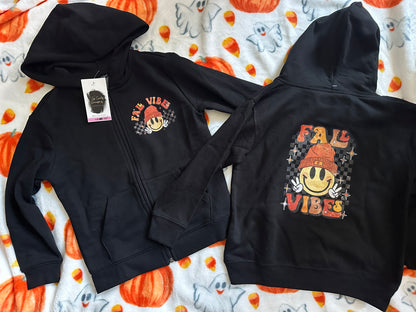 Fall Vibes- Kids Black Zip Up Hoodie