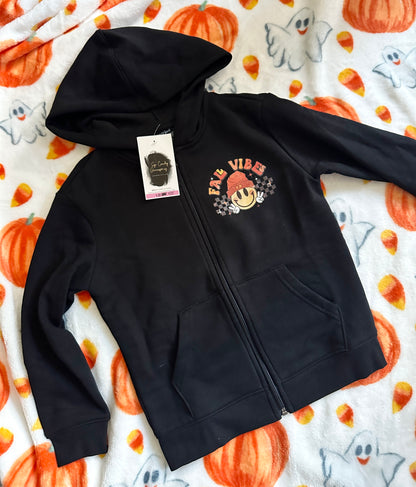 Fall Vibes- Kids Black Zip Up Hoodie