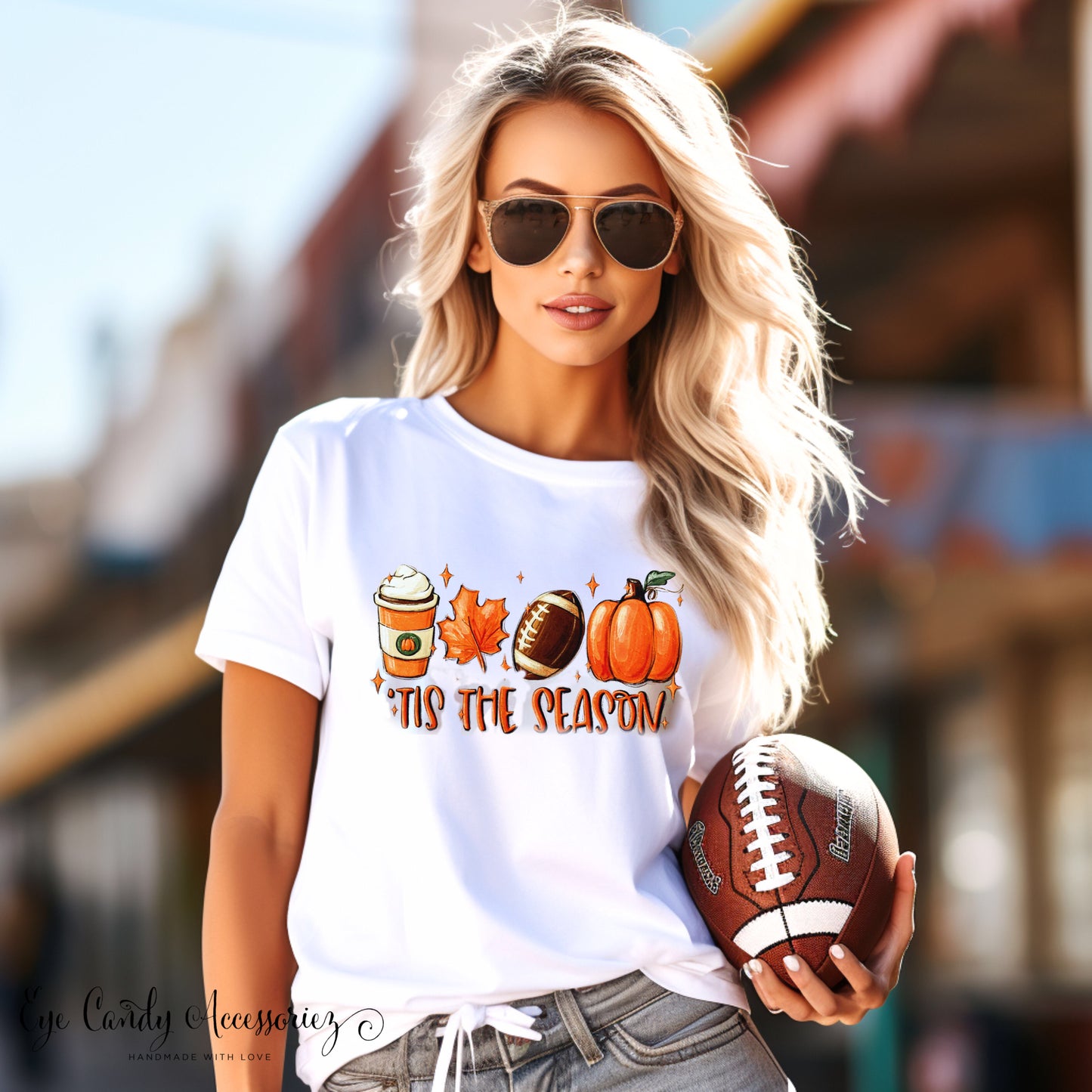 Tis The Season - Coffee -Football - White Sweater/T-Shirt