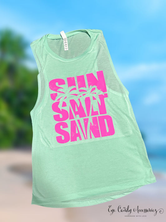 Sun Salt Sand - Camiseta sin mangas con cuello redondo y fluida para mujer - Menta