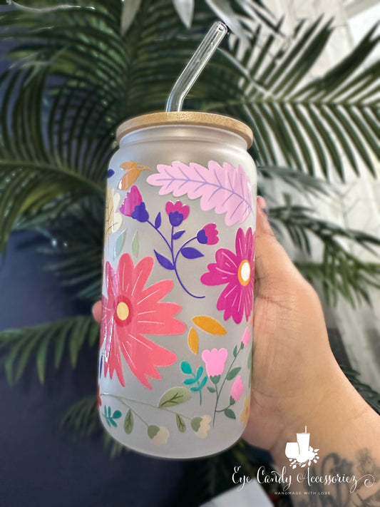 Spring Flowers 16oz Glass Can