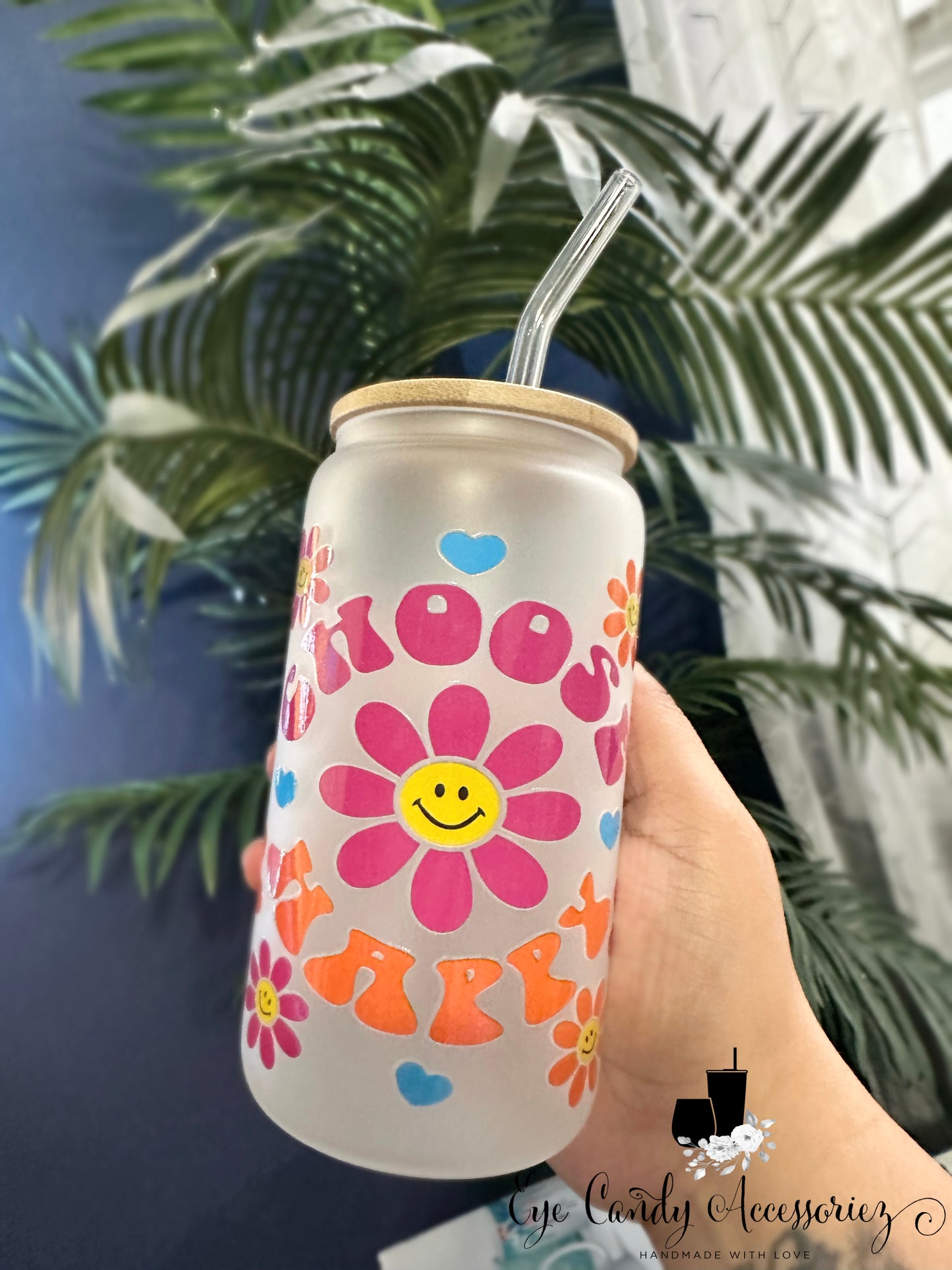 Choose Happy -16oz Glass Can