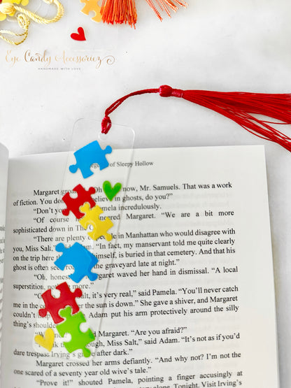 Autism Love Clear Acrylic Bookmarks with Tassel