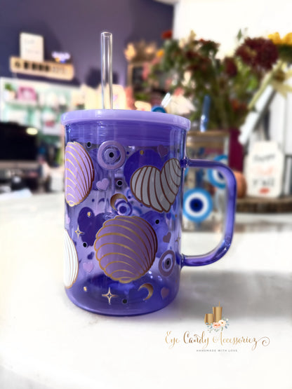 Conchas and Evil Eye 17oz Purple Glass Mug
