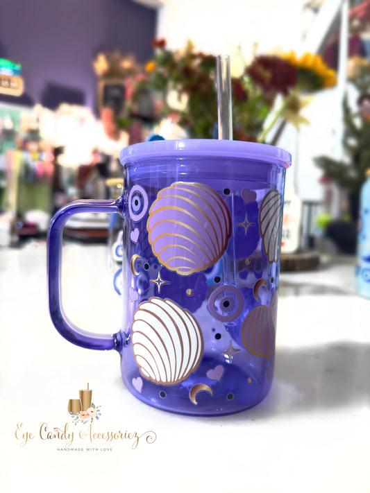 Conchas and Evil Eye 17oz Purple Glass Mug