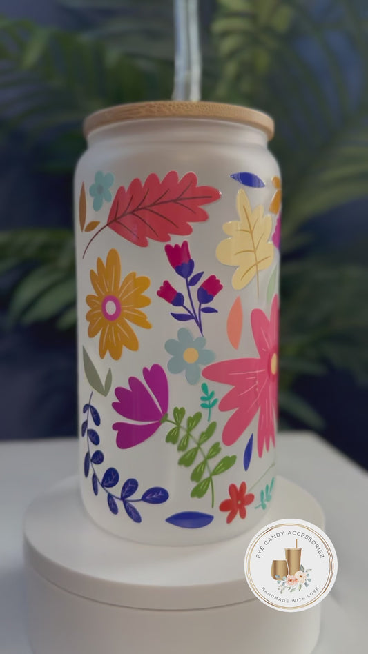 Spring Flowers 16oz Glass Can