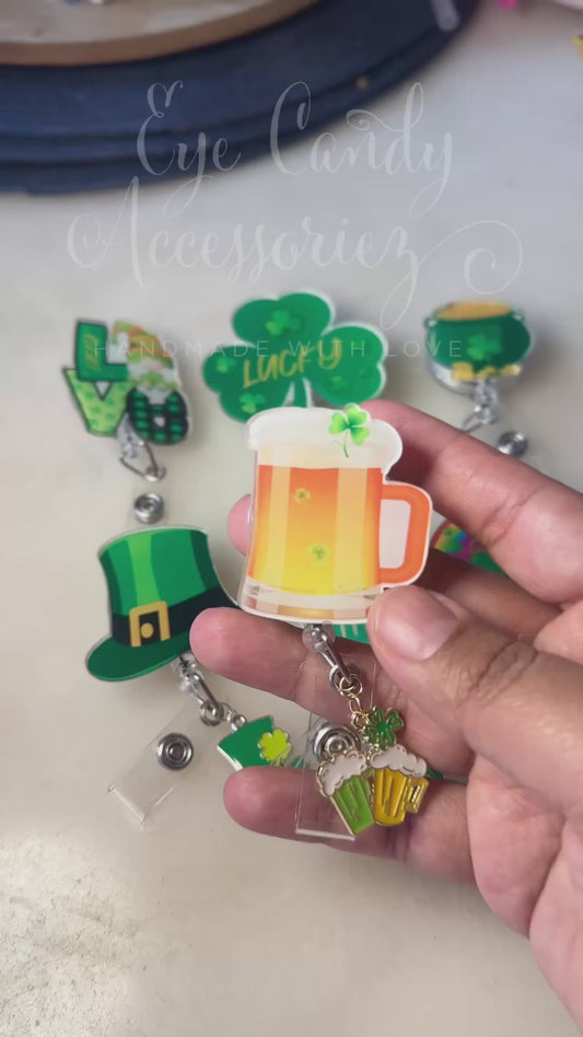 Luck of the Irish Retractable Acrylic ID Badge Reels-  RTS