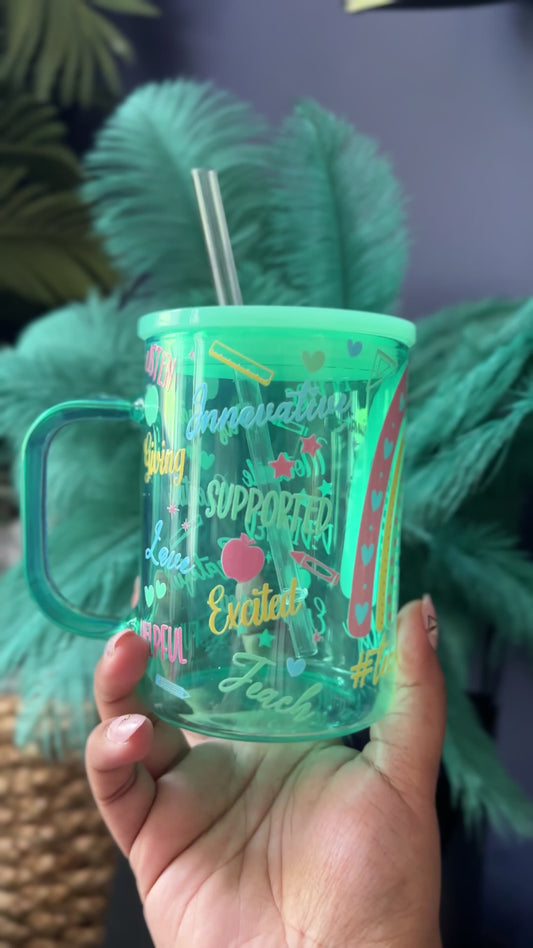 Taza para profesores con pajita y tapa