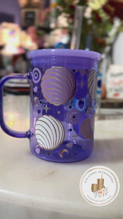 Conchas and Evil Eye 17oz Purple Glass Mug