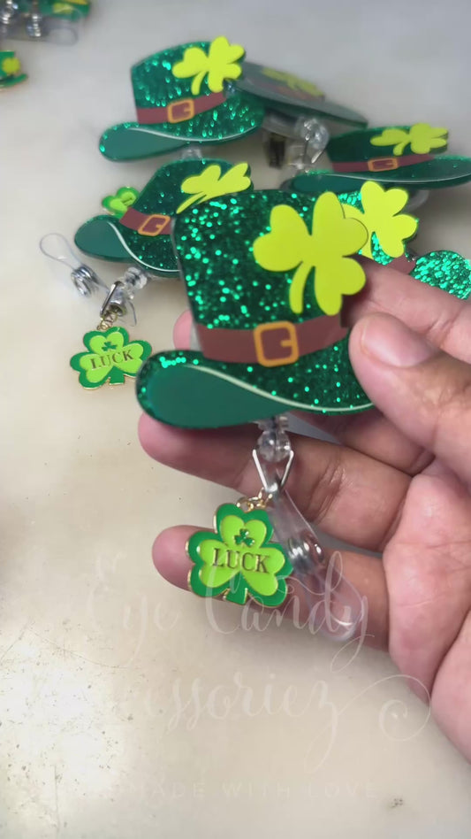 Lucky Hat Retractable Acrylic ID Badge Reels with Charms- RTS