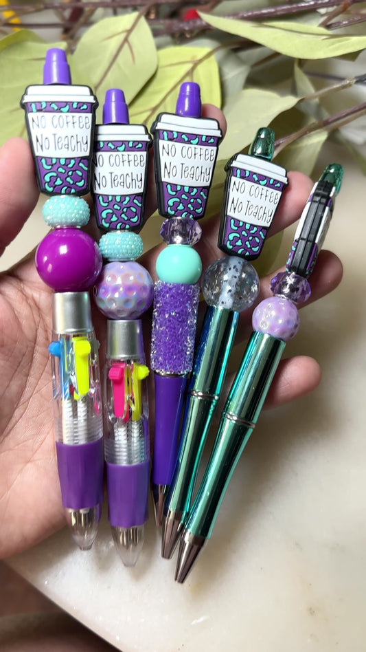 No Coffee, No Teachy Beaded Pens