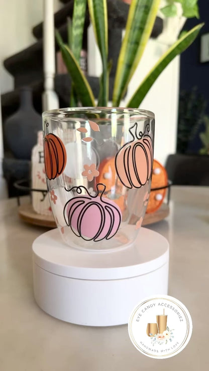 Pastel Pumpkins 12oz Double Walled Glass Mug