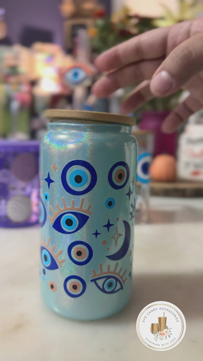 Evil Eye 16oz Blue Shimmer Glass Can