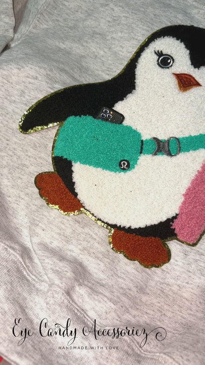 Bougie Penguin Chenille Patch-  Adult and Kids Unisex Sweater