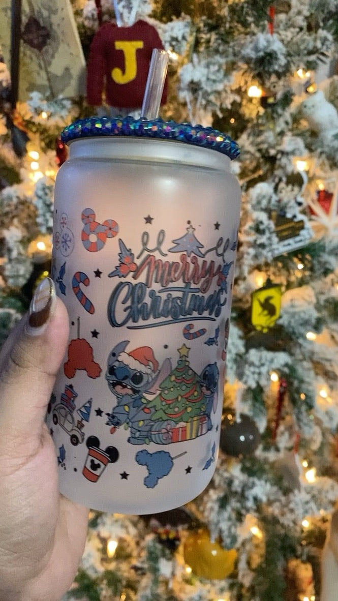 Blue Xmas Glass Cans + Mugs- 5 Designs available